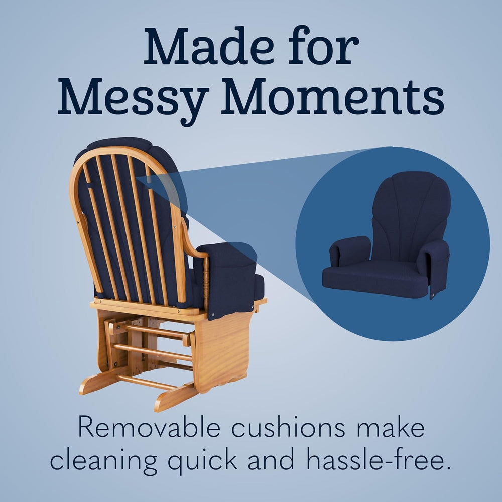 Foundations Lullaby Wood Base Glider Rocker Chair, Navy Polyester