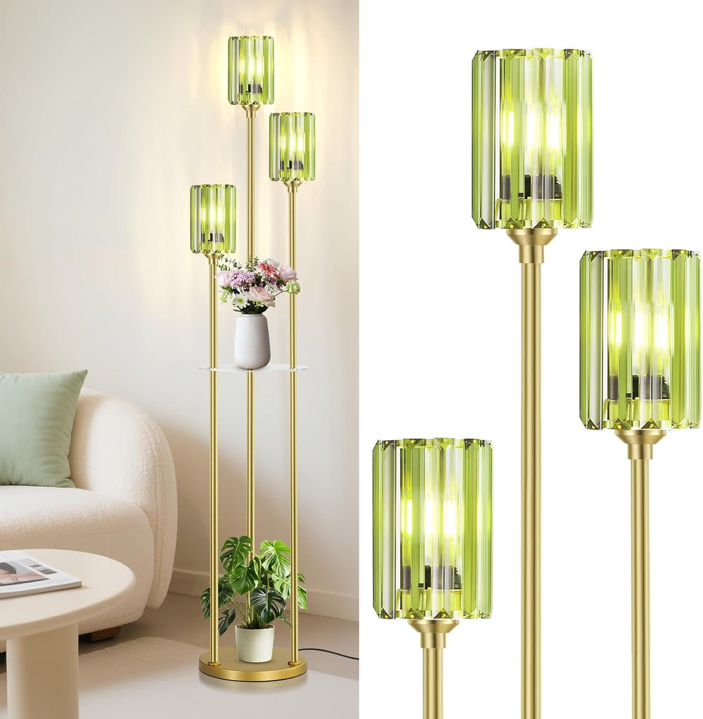 Elegant Modern Crystal Floor Lamp with Shelves for Living Room
