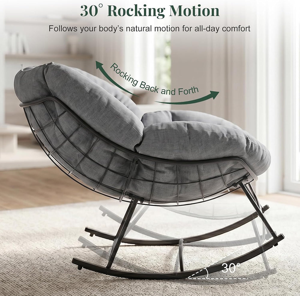 OLIXIS Oversized Rocking Chair, Papasan Chair with 5.5" Thick Cushion