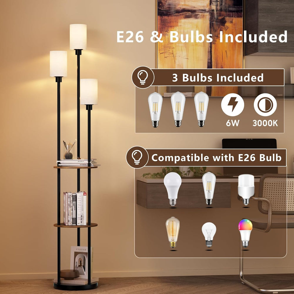 Floor Lamp with Shelves, 71" Tall Modern Standing Lamp with Table
