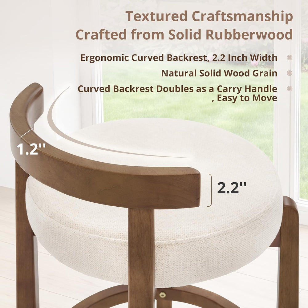 LUE BONA Counter Height Bar Stools Set of 3, 26" Linen Upholstered Low B...