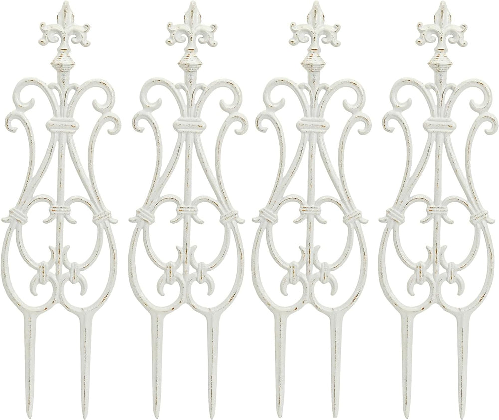 Sungmor Decorative Cast Iron White Flower Bed Fence - 28 Inches Tall 4 Pack