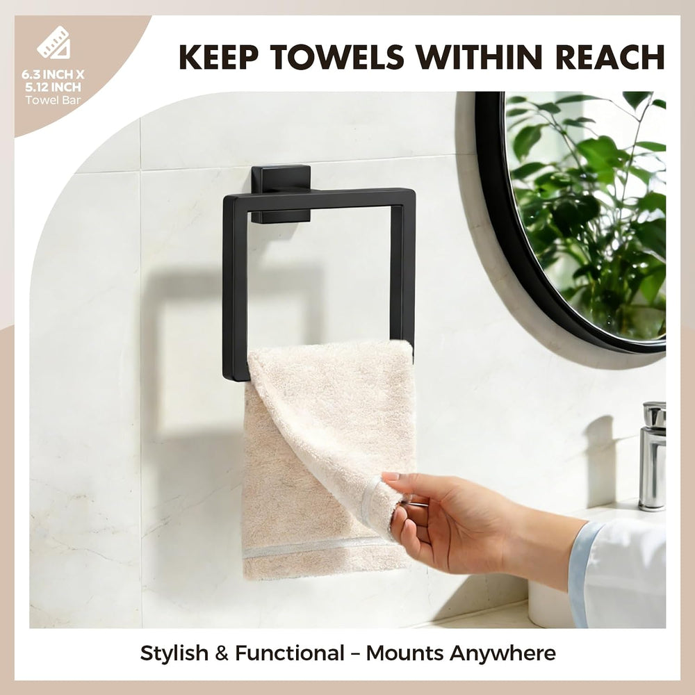 10-Pieces Matte Black Bathroom Accessories Set, 24 Inch Bath Towel Bar Set