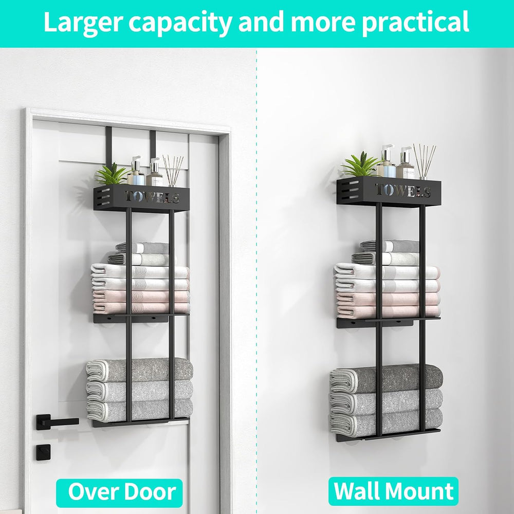 Bethom 3 Tier Over The Door Towel Rack, Hanging Towel Rack, Matte Black
