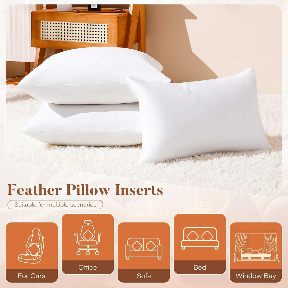 DOWNSTORIA 18x18 Feather Down Pillow Inserts Set of 2, 100% Cotton Cover