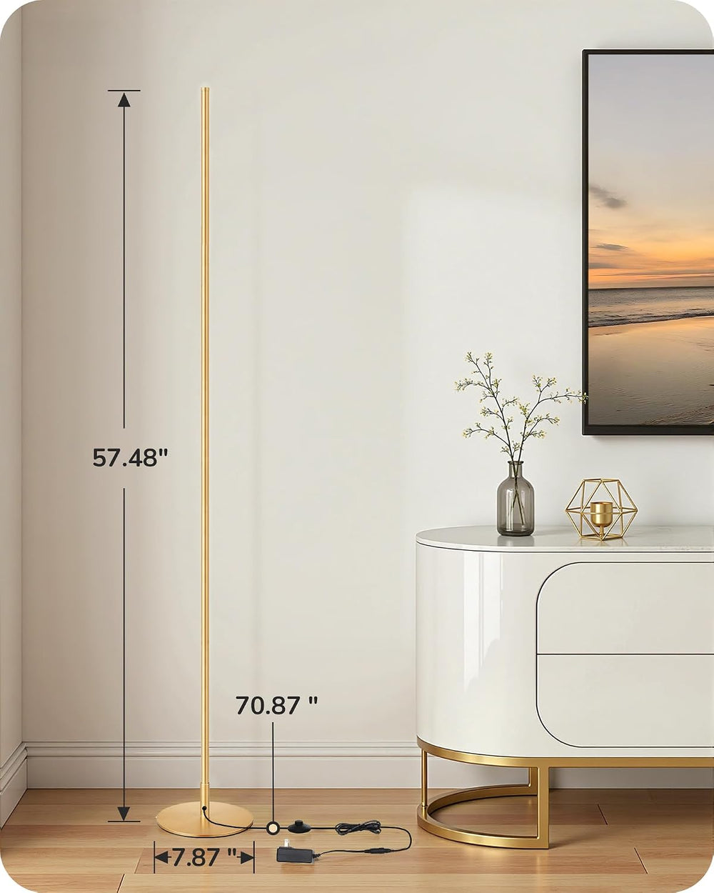 EDISHINE 57.5" Corner Lamp with Remote & Foot Switch, Dimmable &...
