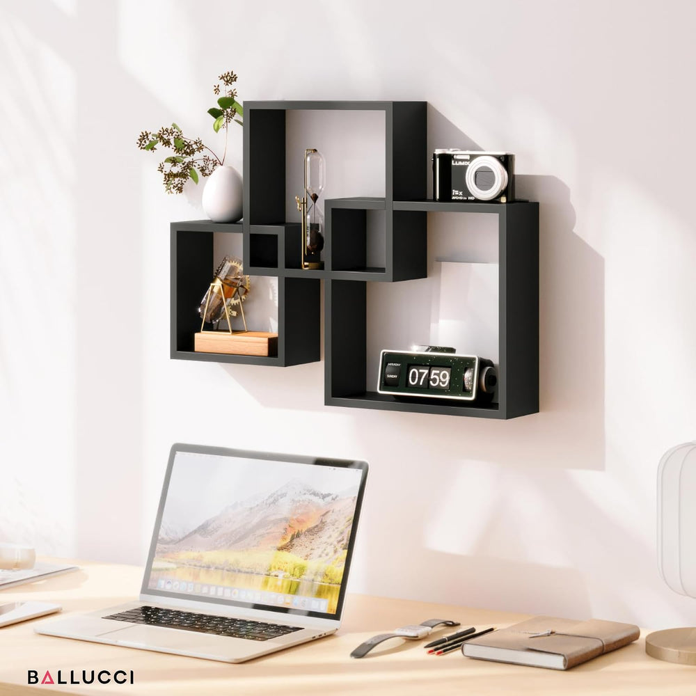 Ballucci Modern Interlocking Cube Floating Shelves, Wall Mount Wood Square Sh...