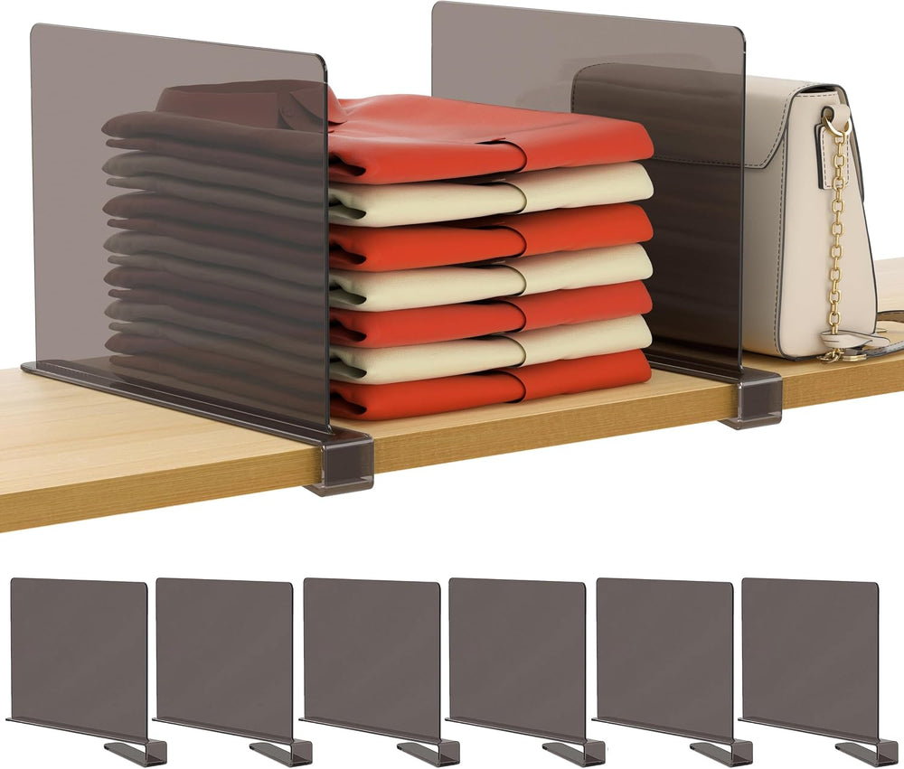 HBlife 6 Pack Grey Shelf Dividers, Vertical Purse Organizer for Closet Perfec...