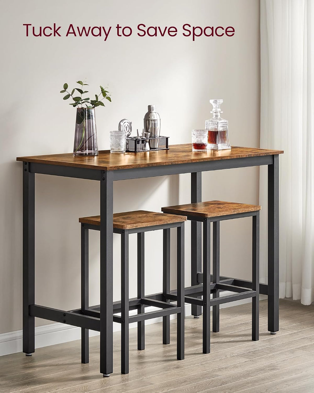 VASAGLE Bar Table Set with 2 Bar Stools, Modern Basic