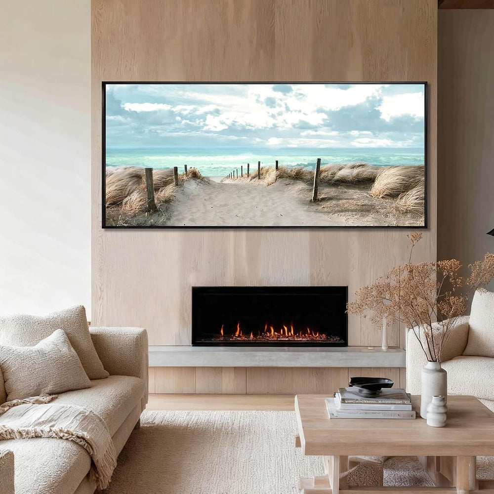 Oversized Framed Beach Coastal Ocean Wall Art,Landscape Nature Wall Decor,