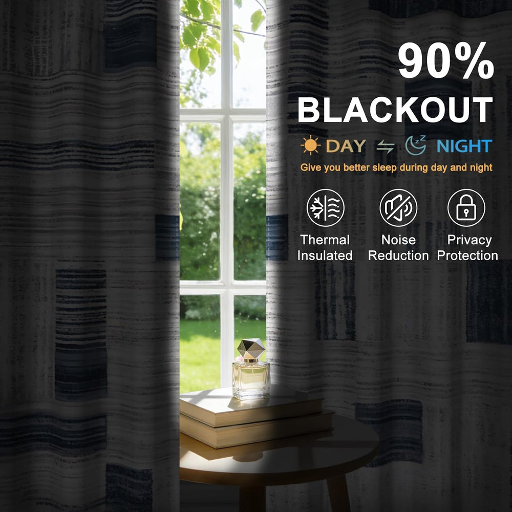 Blue Abstract Room Darkening Curtains 63 Inches Long, 90% Blackout Gray Rust ...