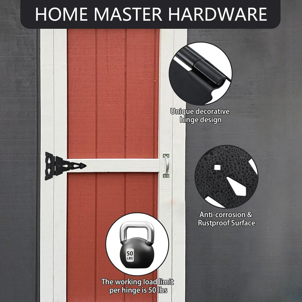 HOME MASTER HARDWARE 8" Heavy Duty Gate Hinges, 4 Pack T Strap Hinges