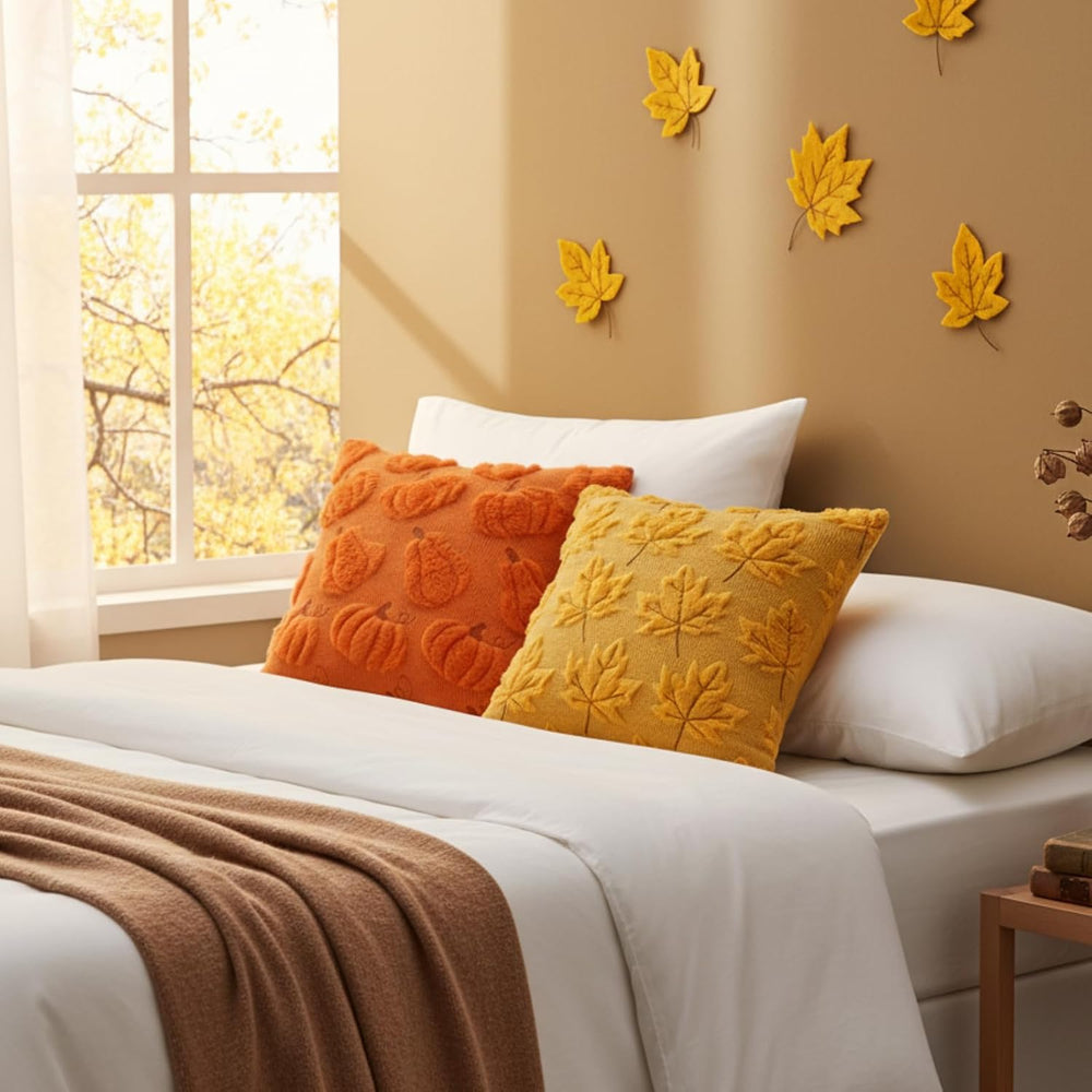 Tiamon 4 Pcs Fall Throw Pillow Covers 18 x 18 Inch Thanksgiving Embroidered