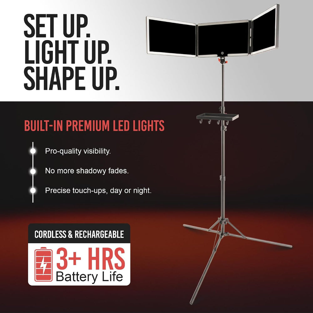 Self-Cut System Angel Lights Tripod - 3 Way Mirror 84” H x 20” W - Black