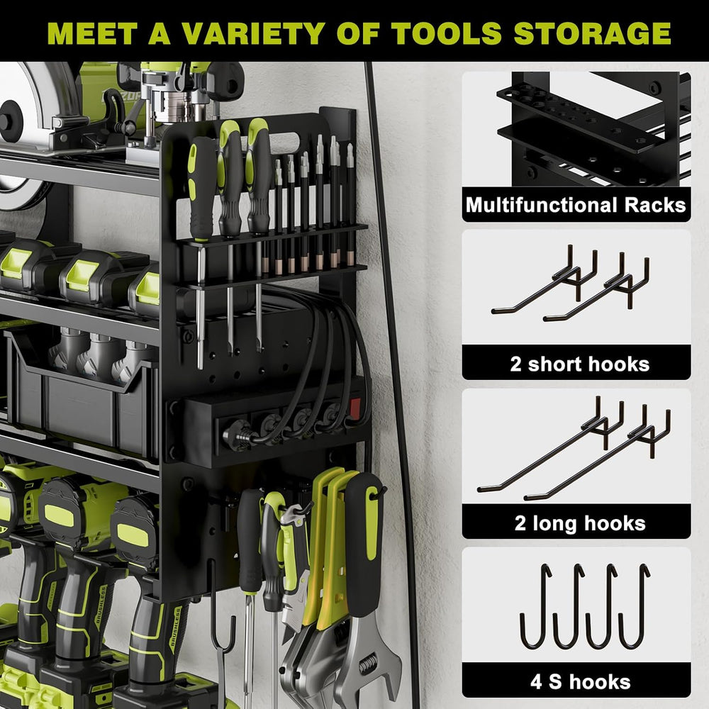 Power Tool Organizer Wall Mount, 12-Drill 4-Tier Charging Station, Black