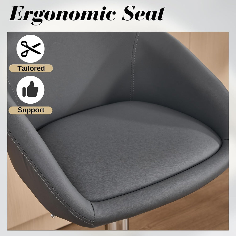PU Leather Bar Stools Set of 2, Modern Swivel Barstools for Kitchen,Grey