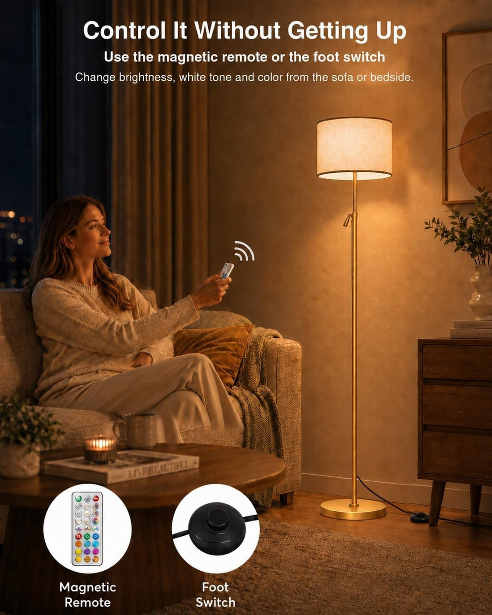 Height Adjustable Floor Lamp, RGB Color Changing LED, 60"-69"
