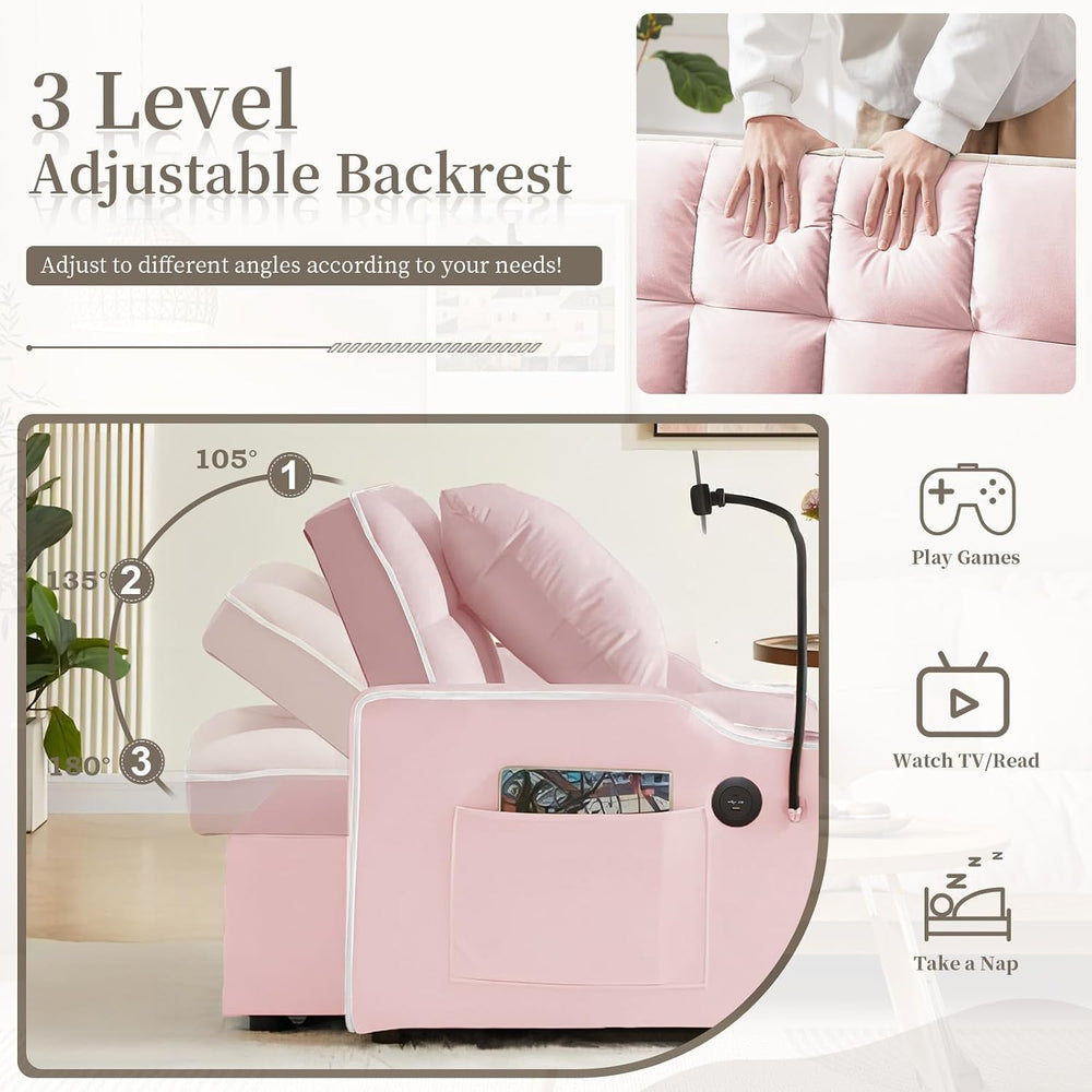 Convertible Single Sleeper Chair Bed,3 in 1 Velvet Futon Sleeper Sofa Bed wit...