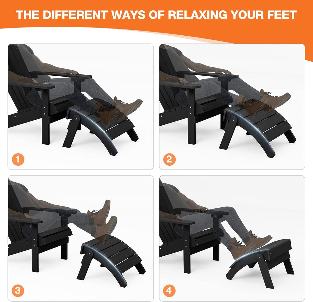 YEFU Folding Adirondack Ottoman Outdoor Set of 2, Black