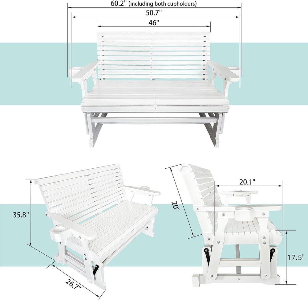 Fortune Candy Patio Glider with Cup Holders, Snow White, 2-Seater