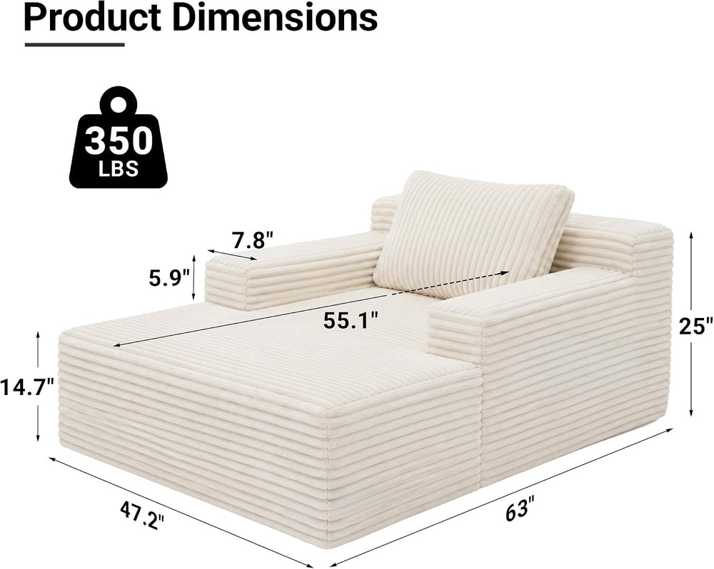 Claiks 63" Chaise Lounge Chair, Cloud Boneless Sofa, Beige