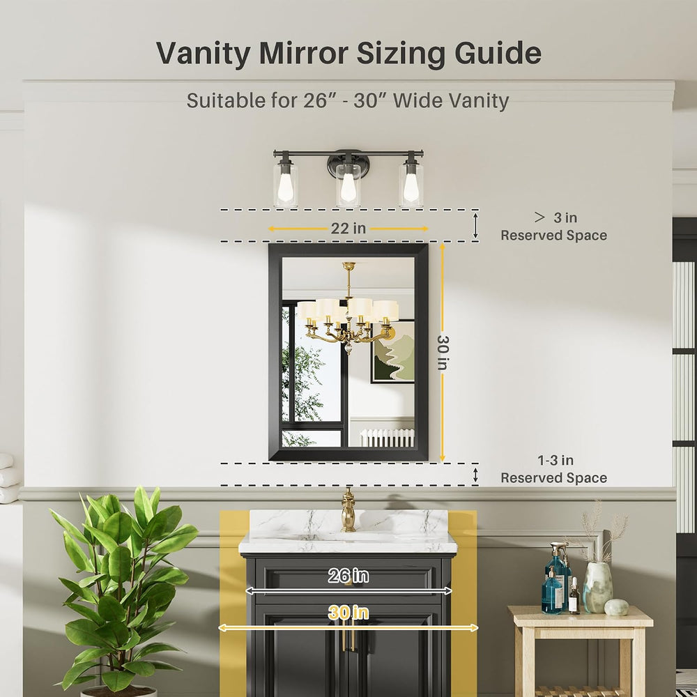 Briivue Black Metal Framed Bathroom Wall Mirror, 22x30 Inch