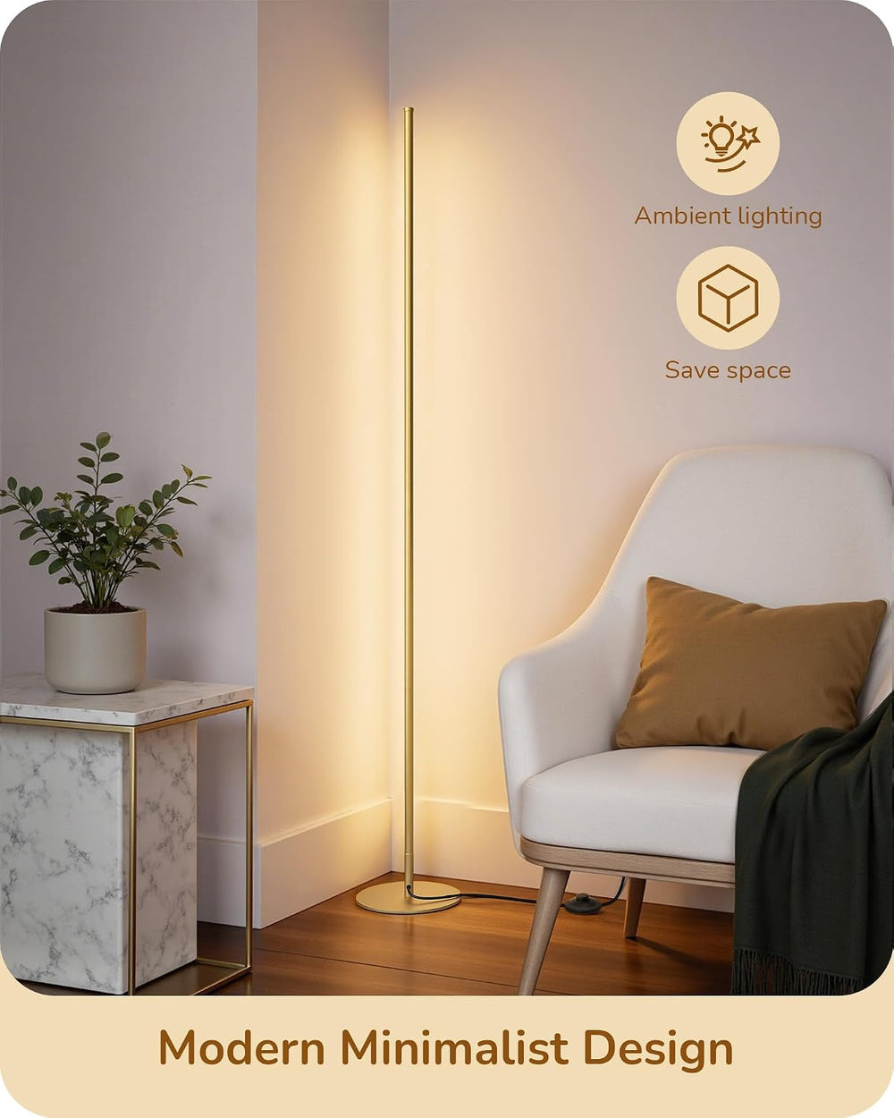 EDISHINE 57.5" Corner Lamp with Remote & Foot Switch, Dimmable &...