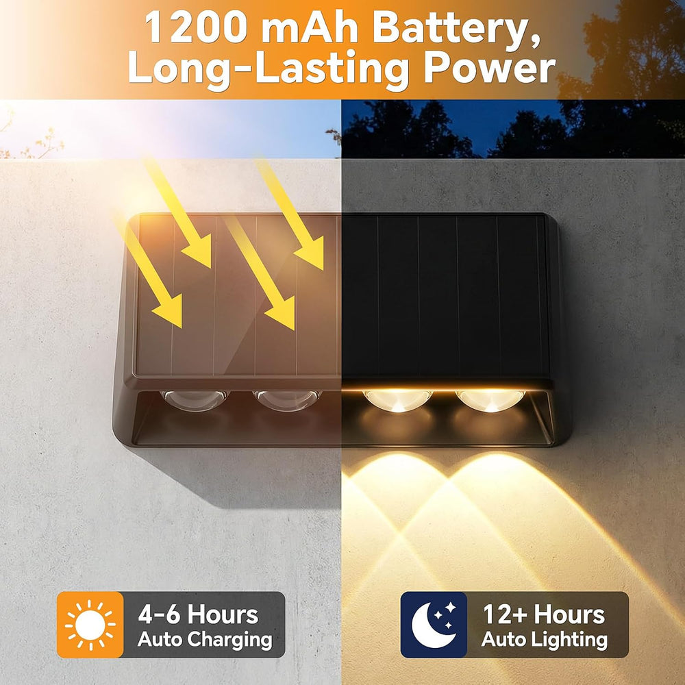 Solar Wall Lights Outdoor, 4-LED 3 Modes Fence Lights Solar Powered, 8 Pack