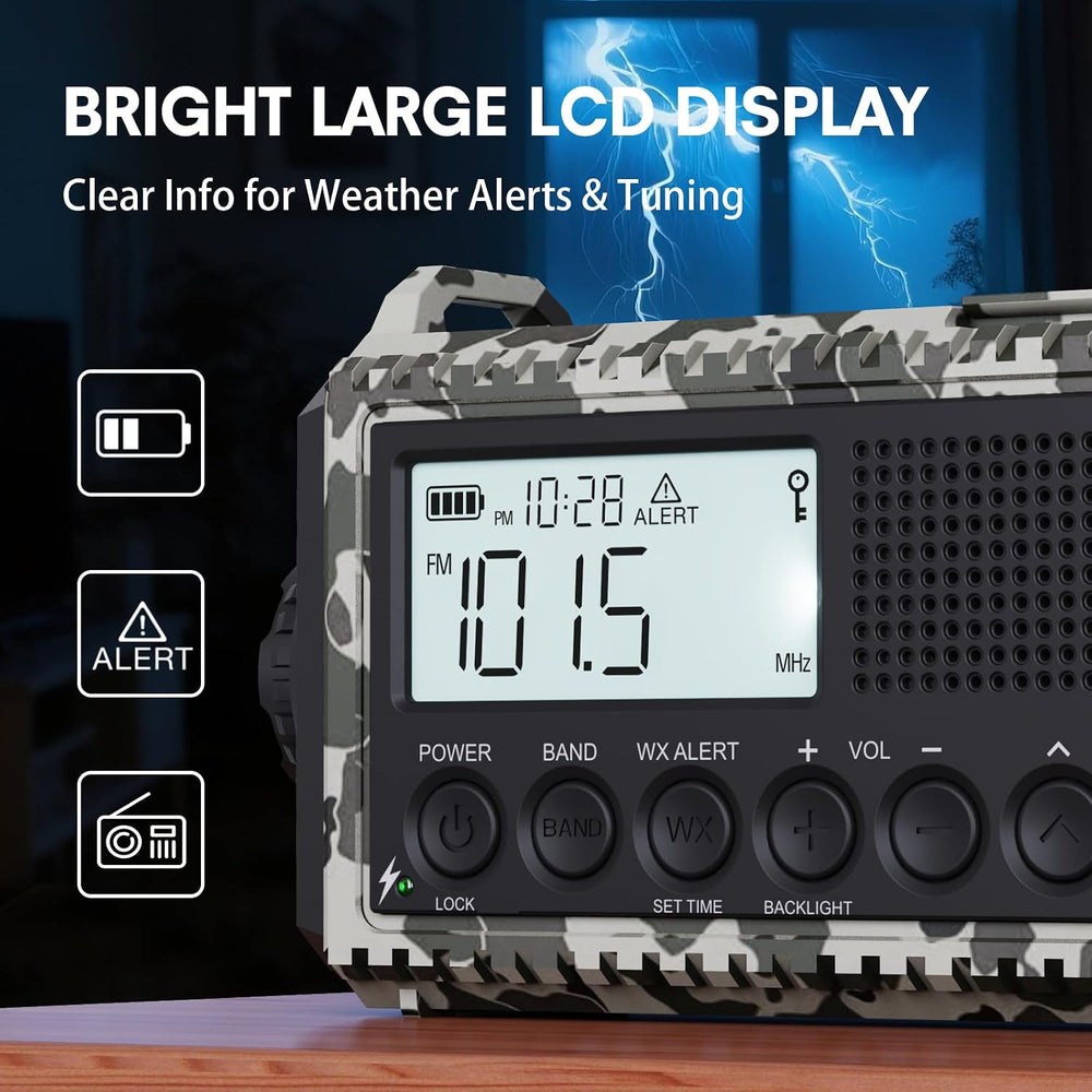 NOAA Emergency Weather Radio with Auto Alert, Solar Hand Crank, 12000mAh