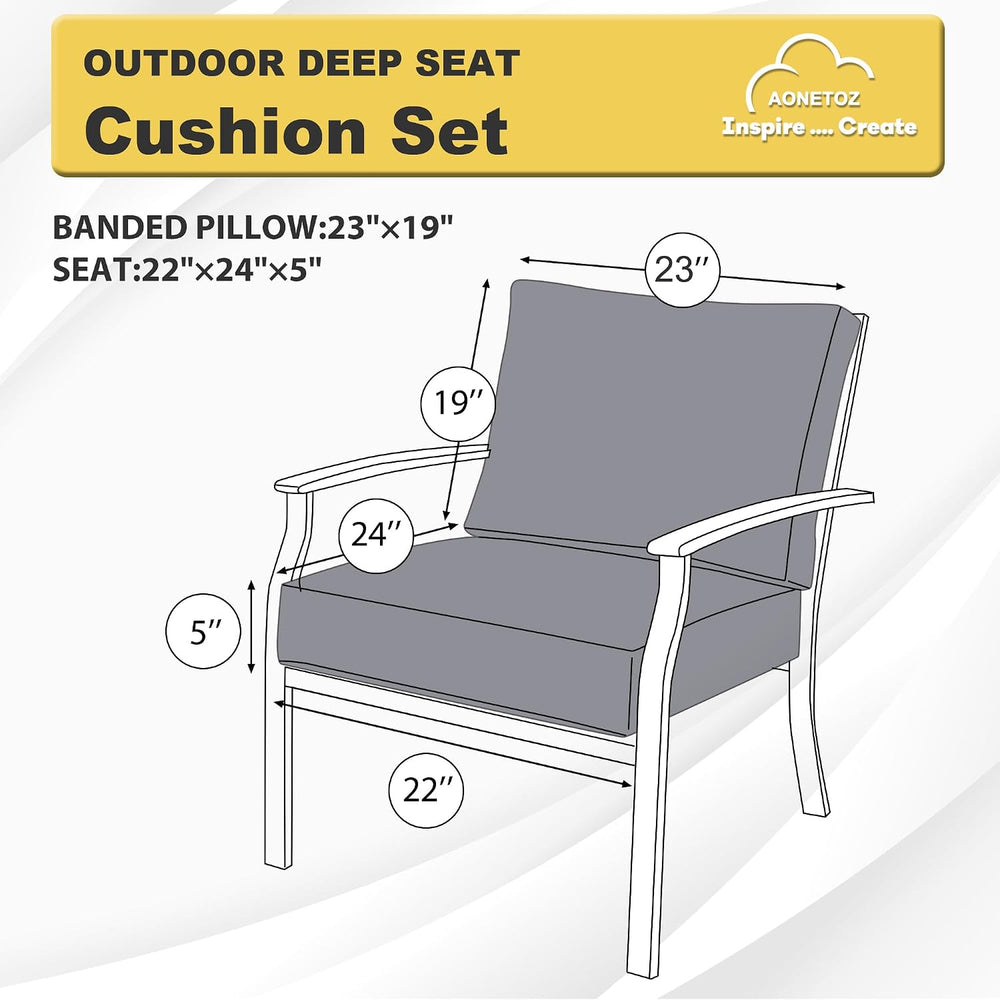Deep Seat Patio Cushions Set 24 x 22 Inch, Olefin Fabric, Patio Furniture Cus...
