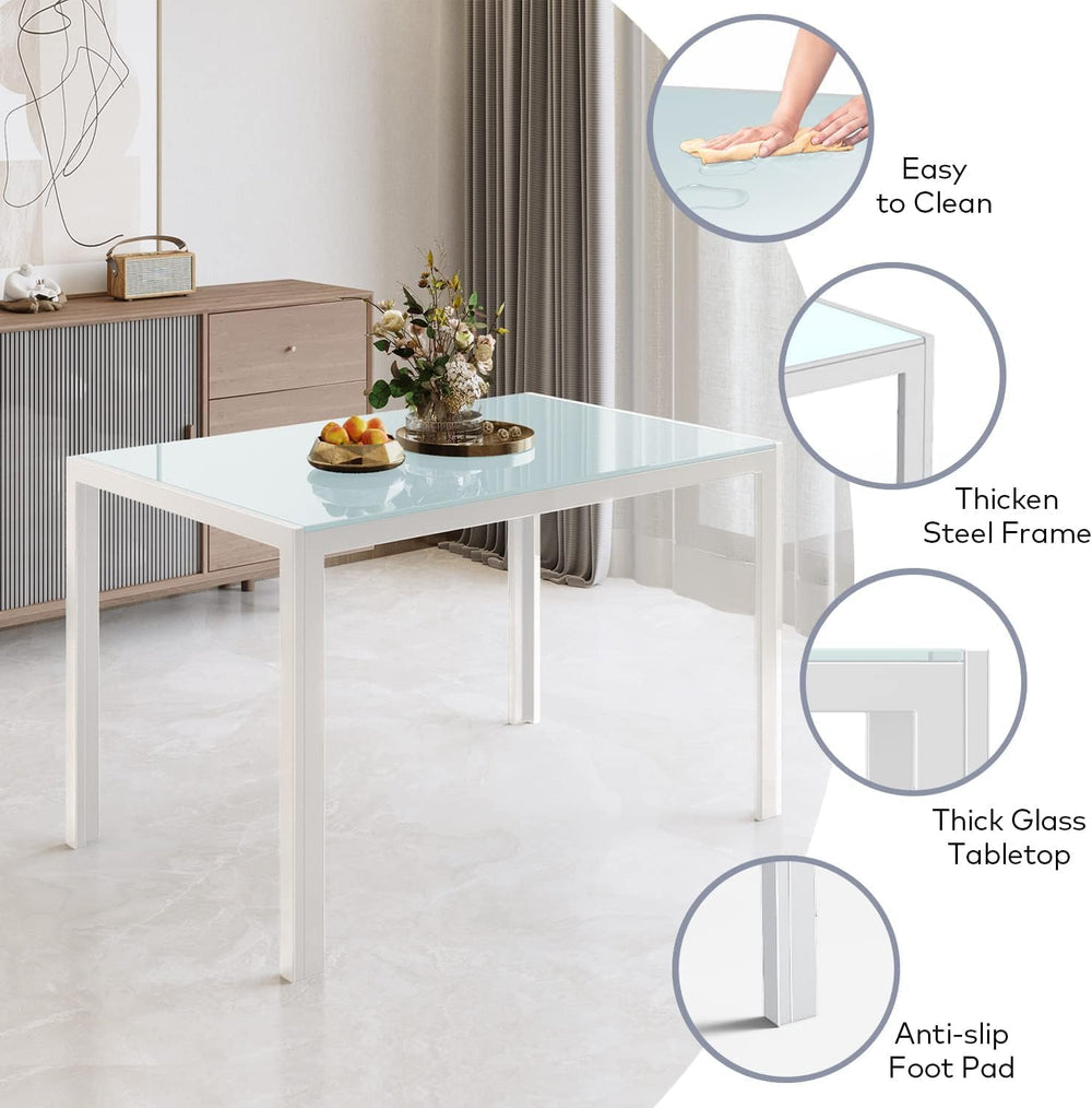 Gizoon White 7 Piece Glass Dining Table Set, Kitchen Table and Chairs Set