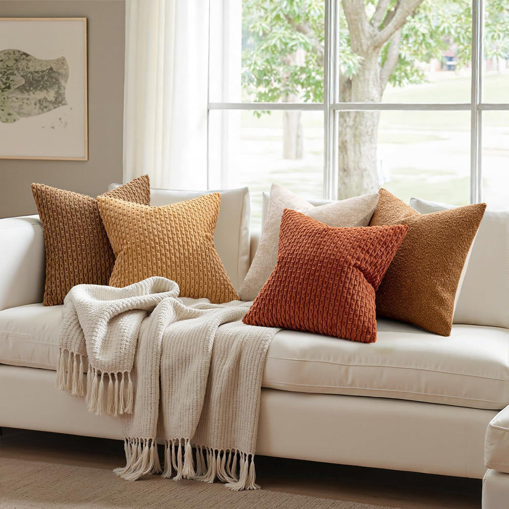 MIULEE Euro Sham Fall Decorative Throw Pillow Covers 22x22 Rust Corduroy