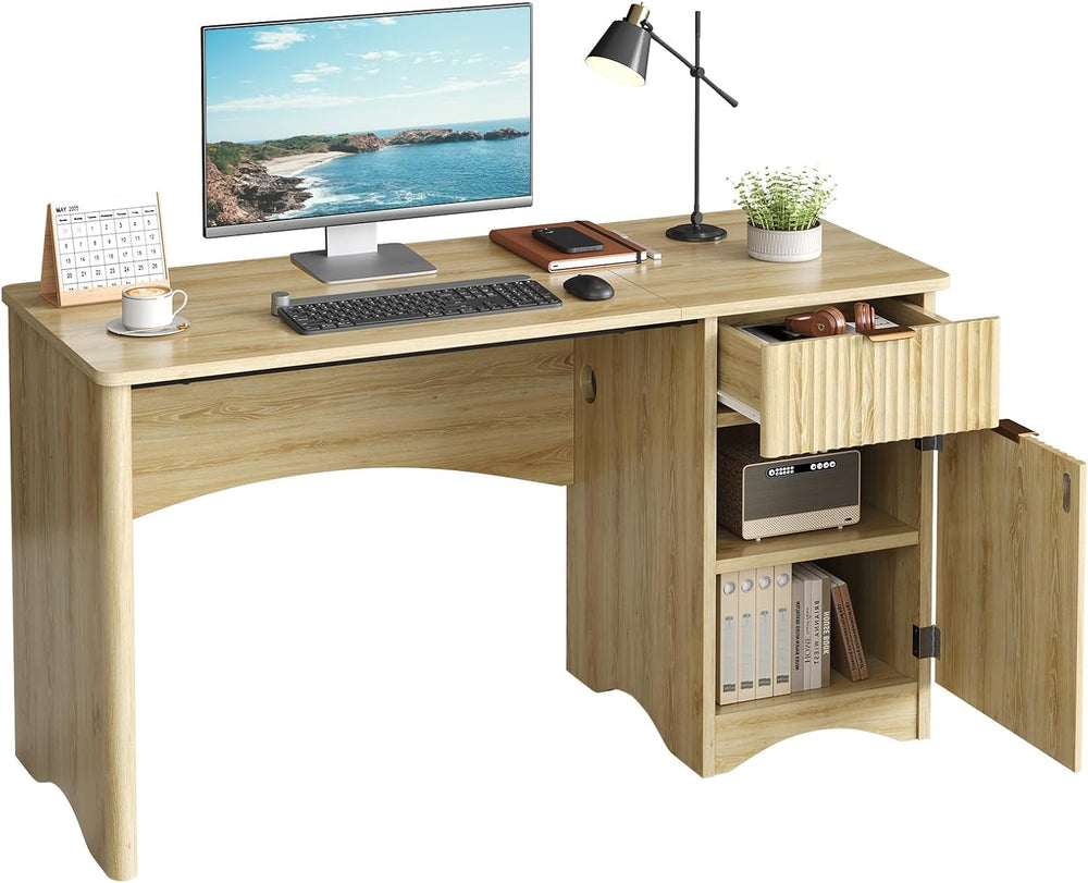 Bestier 47 inch Fluted Computer Desk with Drawer, Office Desk with File Cabin...