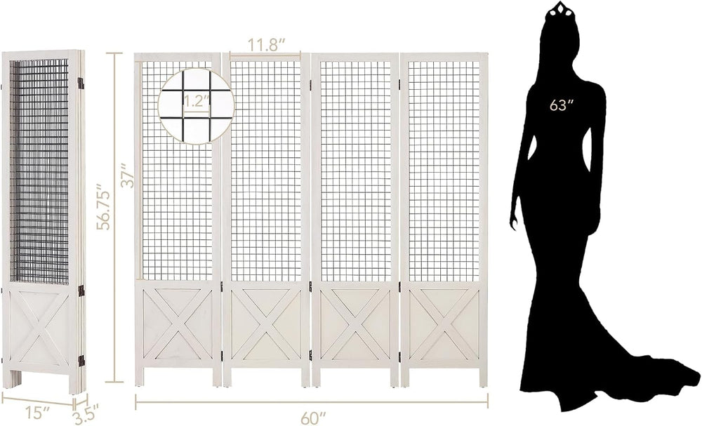 Wnutrees 4 Panel Gridwall Display, Folding Privacy Screen Room Divider
