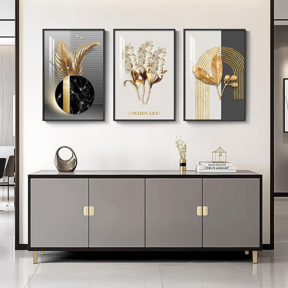Large Framed Modern Luxury Wall Art for Living Room, 3 Piece 24x36 Inch
