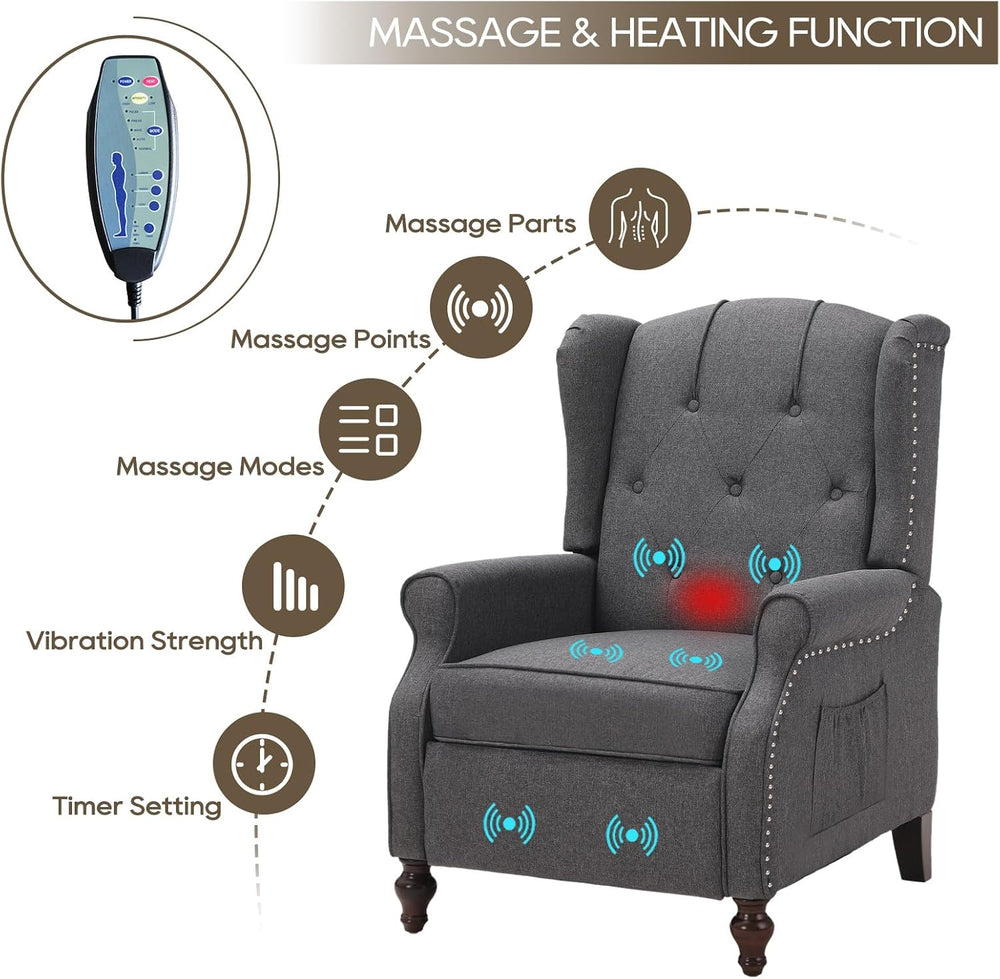 Wingback Recliner Chair, Push Back Arm Chair (2,Grey)