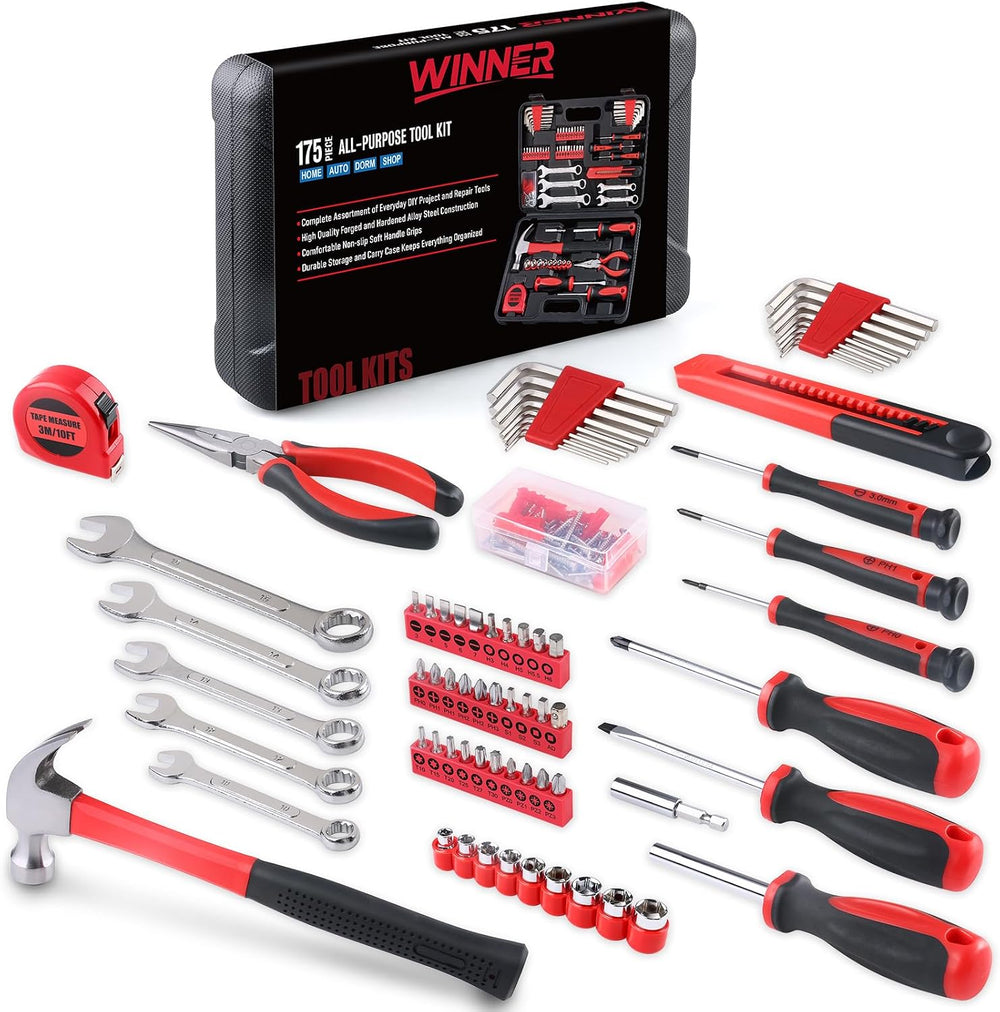WINNER 175-Piece Home Tool Kit and Mechanics Tool Set with Wrenches and Socke...