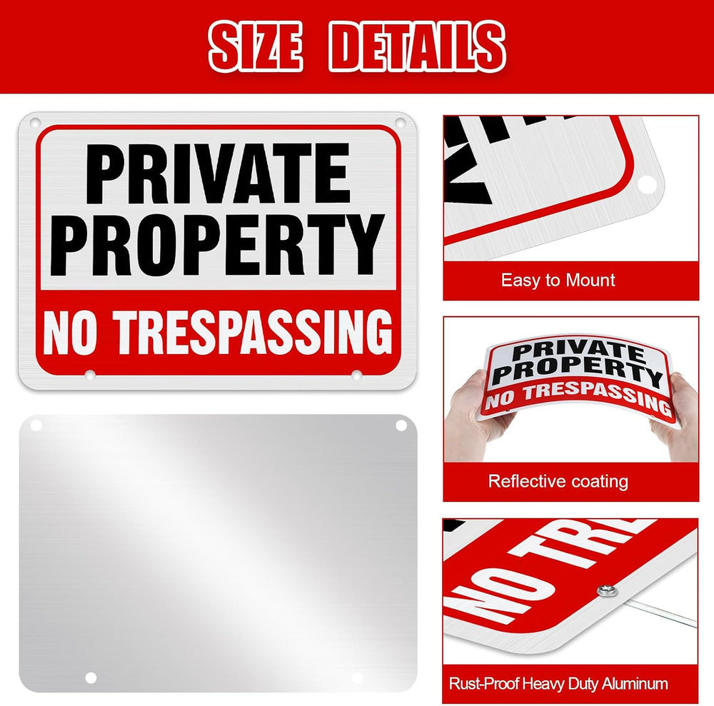 Zonon 6 Pack Metal No Trespassing Sign 12 x 8 Inch Private Property Word with...