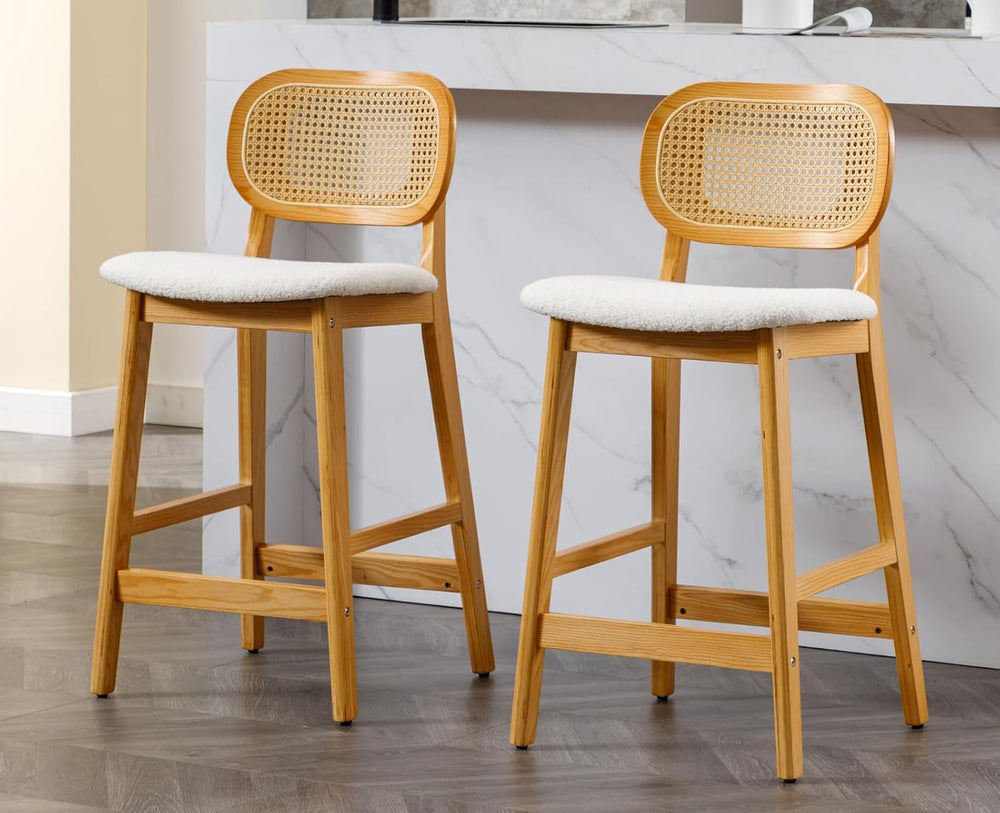 EALSON Counter Height Bar Stools Set of 4 Rattan Back Farmhouse Barstools Mid...