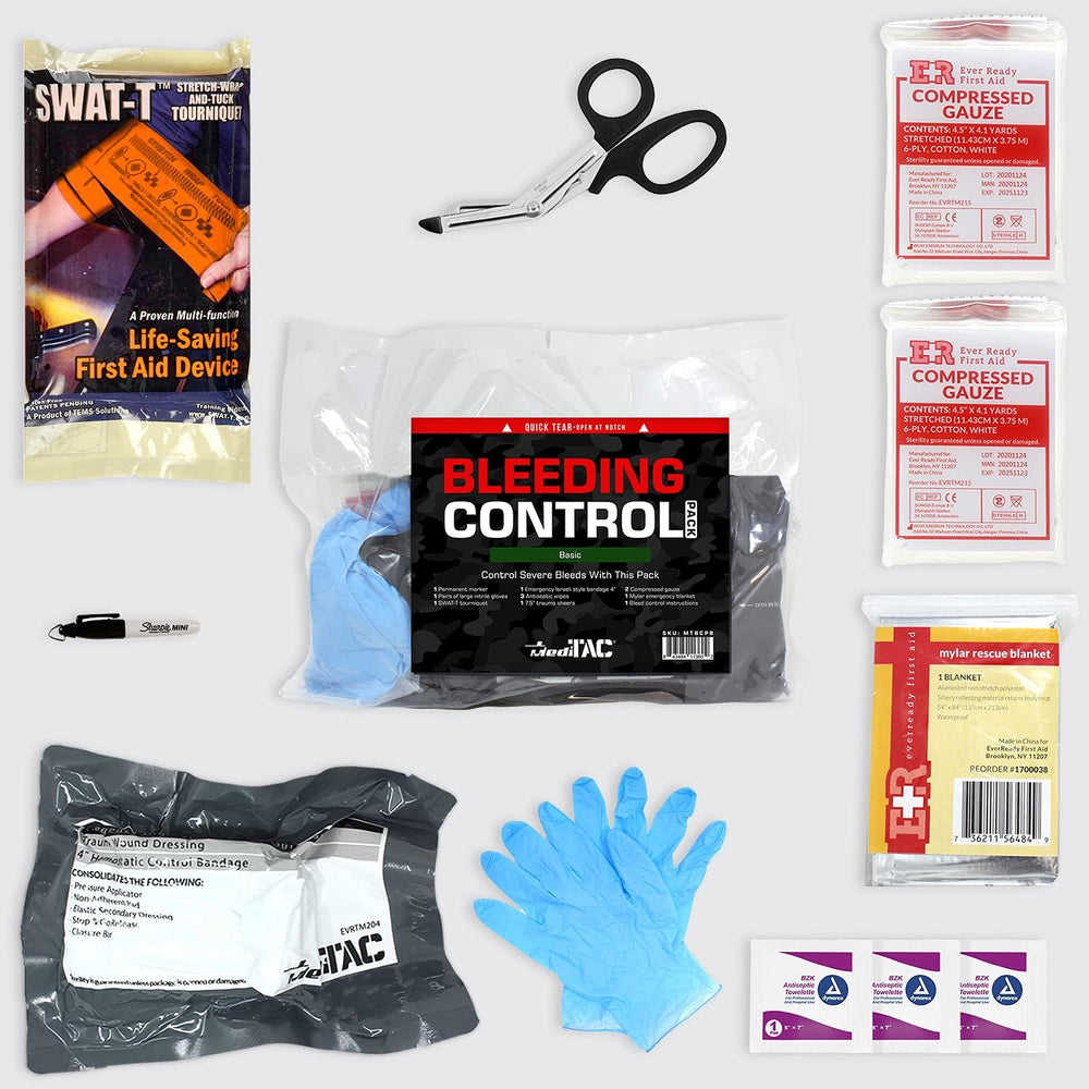 MediTac Basic Bleeding Control Pack Feat. SWAT-T Tourniquet, Emergency Bandag...