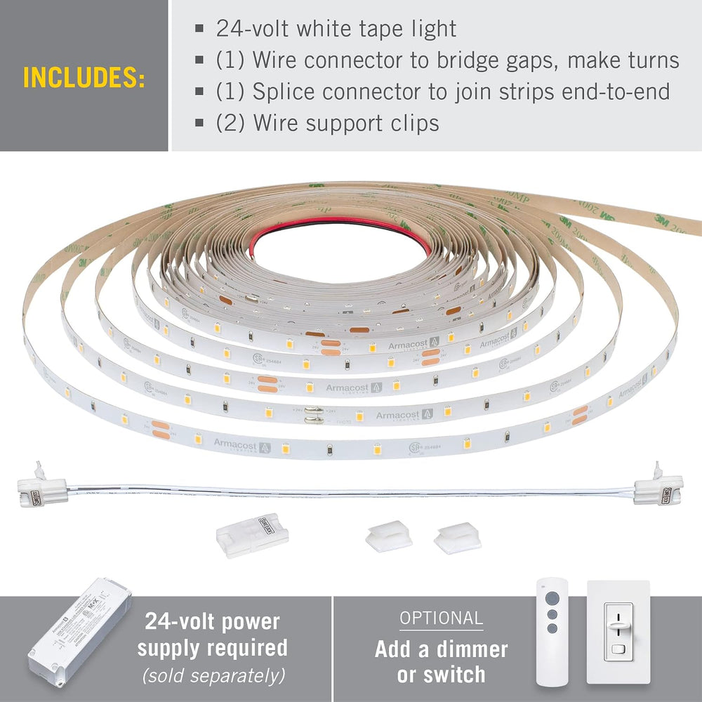 Armacost Lighting RibbonFlex Pro 24V White LED Strip Lights 30 LED/m, 3000K, ...