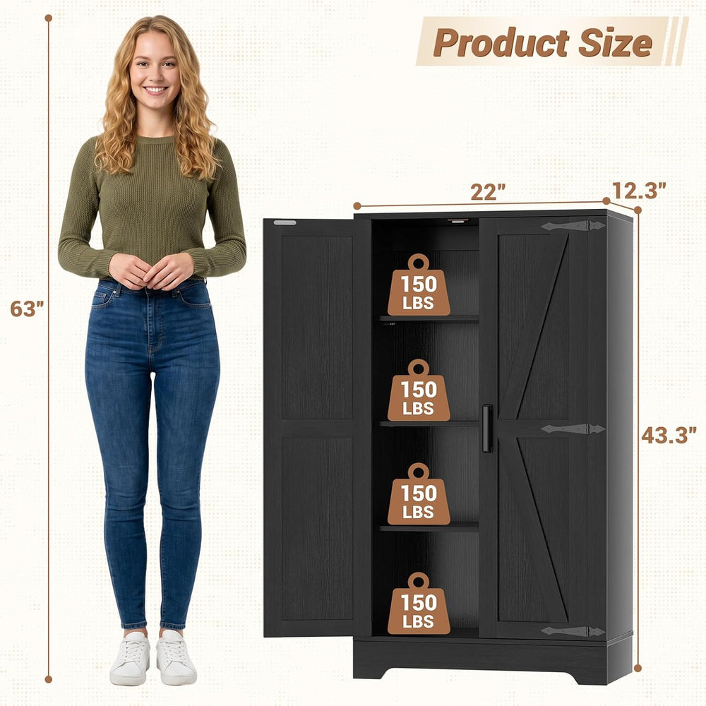 Unikito Kitchen Pantry Storage Cabinet with Adjustable Shelves, Black