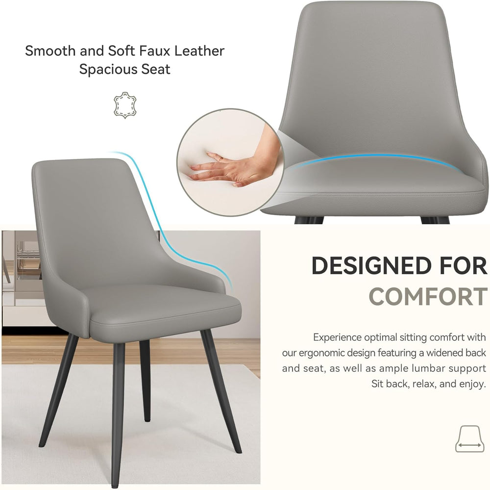 Faux Leather Chairs Set of 4, Waterproof Padded Seat,Grey
