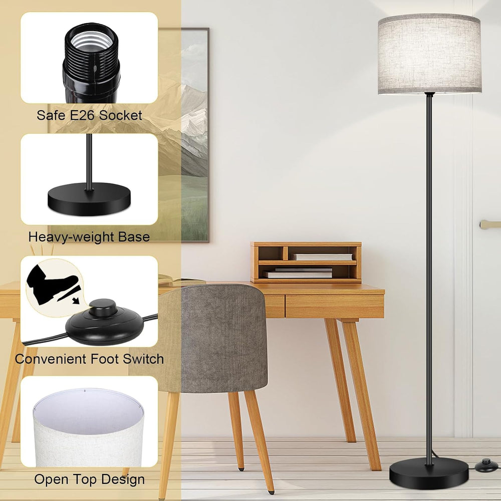 TOBUSA Floor Lamp for Living Room, Modern Standing Lamp with Drum Shade