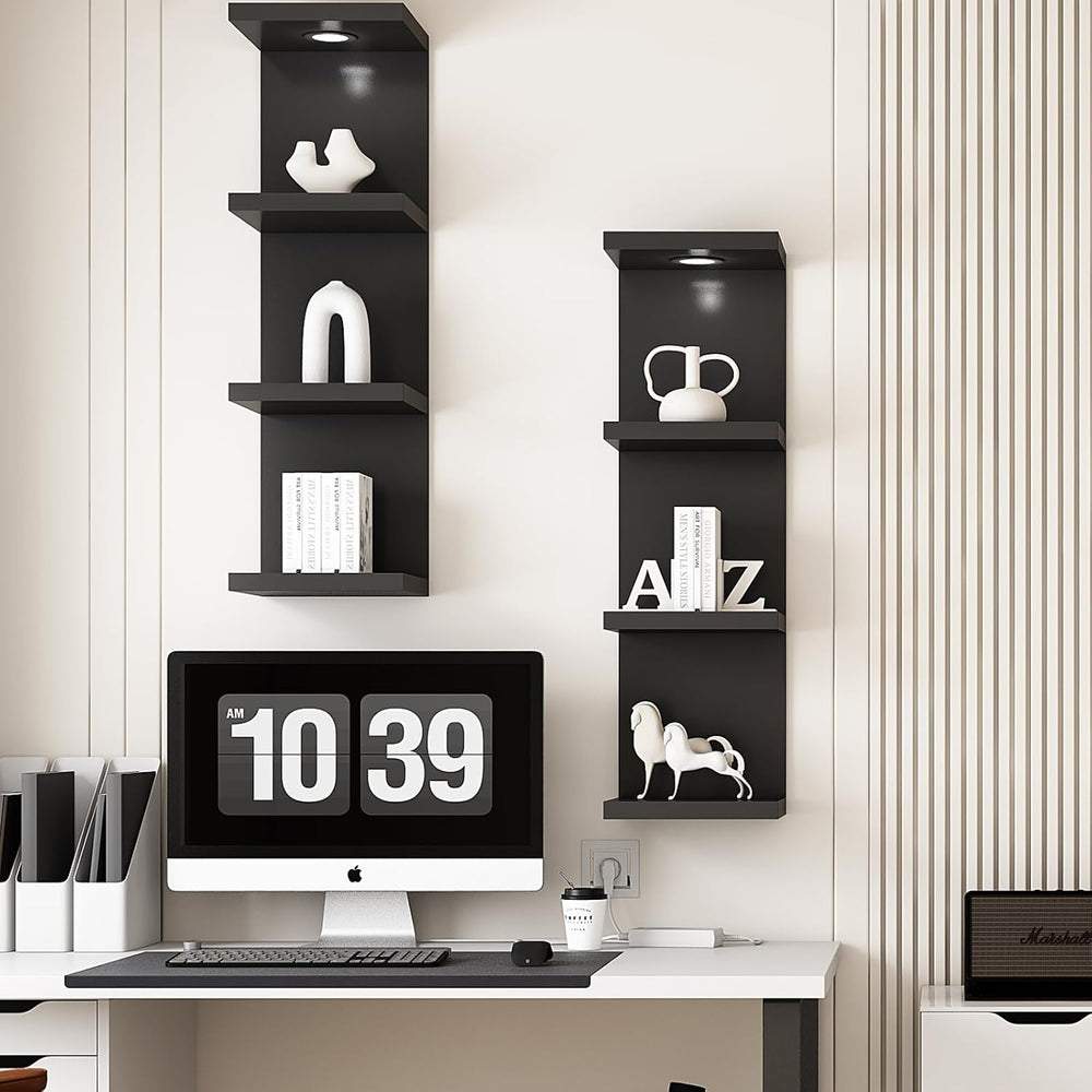 LitaEther Versatile 4 Tier Wall Shelf Unit,Black Lack Wall Shelf,Display Floa...