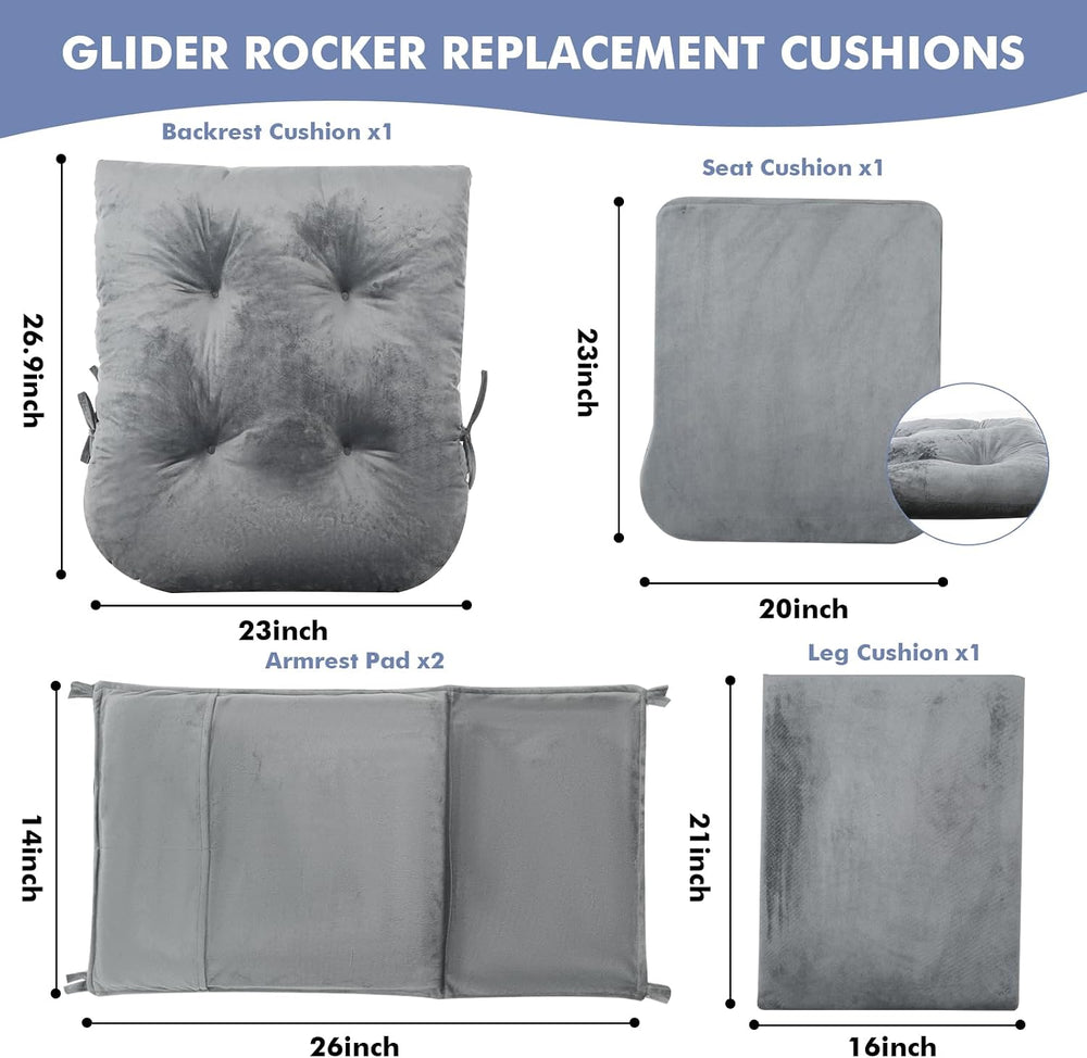 Glider Rocker Replacement Cushions Set, Filled with Shredded Memory Foam and ...
