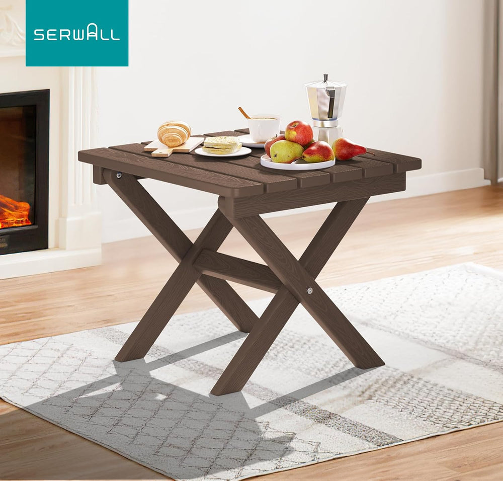 SERWALL Small Folding Side Table, HDPE Outdoor End Table, Coffee