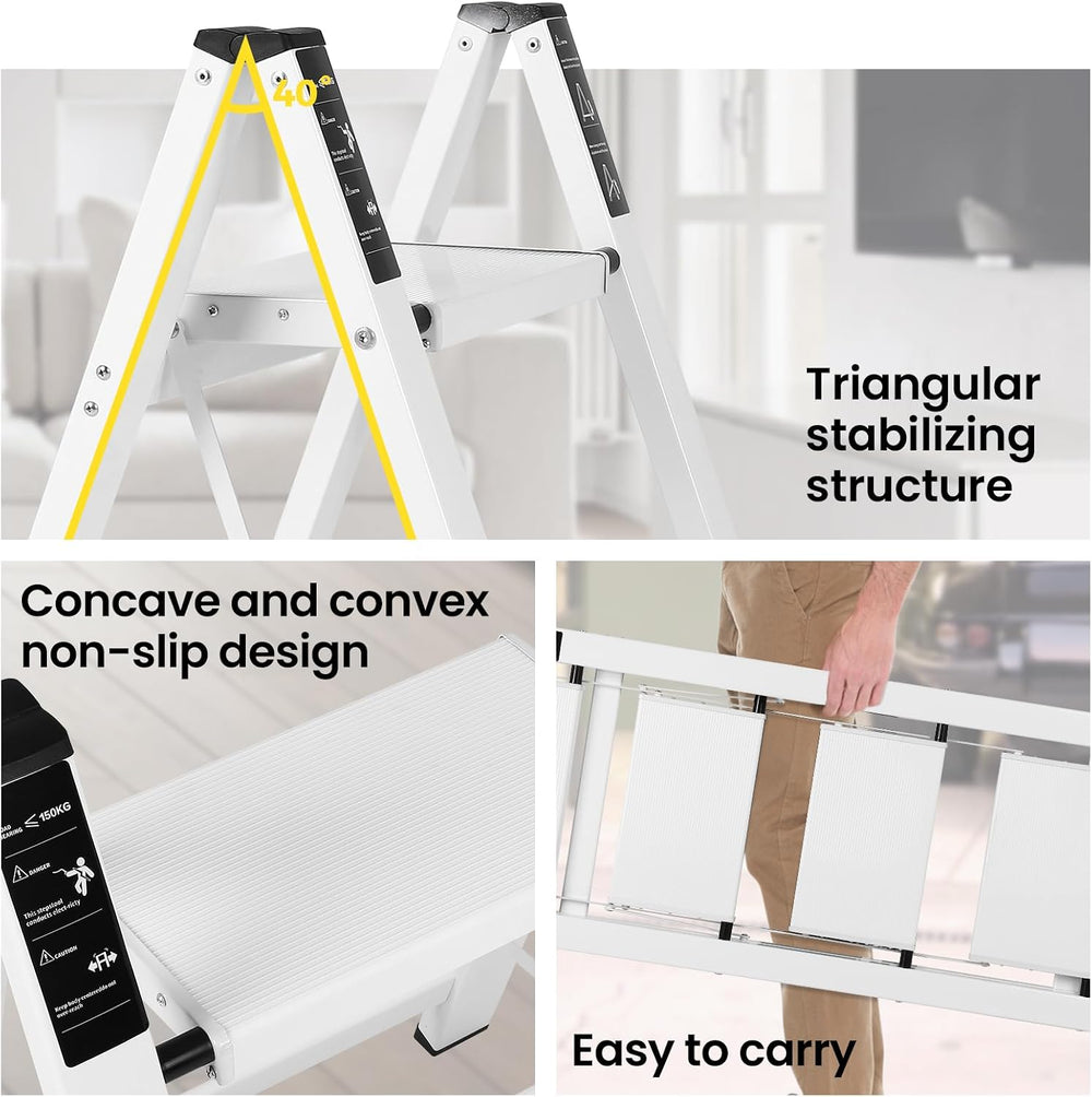 FAHKNS 4 Step Ladder, Aluminum Folding Step Stool with Anti-Slip Sturdy and W...