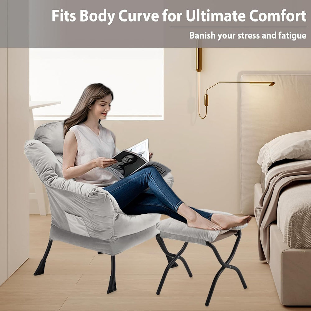 Youtanic Lazy Chair with Folding Ottoman, Accent Chair Velvet Upholstered wit...