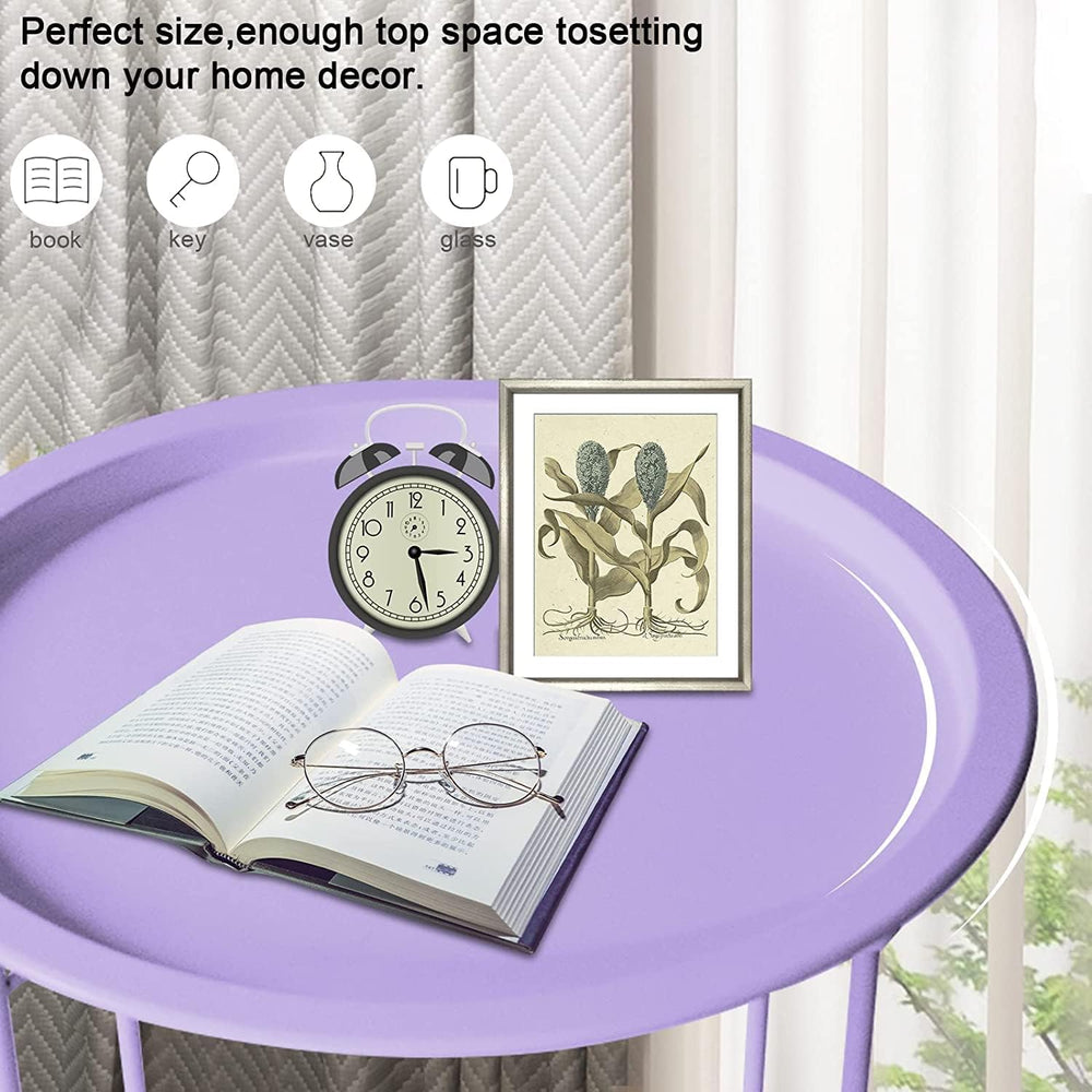 Garden 4 you End Table 2 PCS Metal Side Table Purple Round Folding Tray Cyan ...